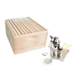 Good Land Bee Supply Beekeeping Beehive Brood Complete Kit includes Frames, Foundations, Spacer & Smoker