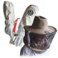 Good Land Bee Supply Gloves w/Canvas Sleeves & Beekeeping Hat Includes Round Veil - XXL & J-Hook Beehive Scraper Tool