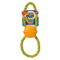 Hartz Dura Play Green/Yellow Tug of Fun Cotton Ring Toy 1