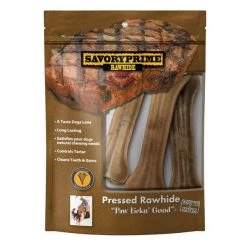 Savory Prime Medium Pressed Bone Rawhide Beef 6.5 in. L , 3PK