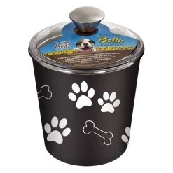 Bella Bowl Loving Pets Bella Espresso Bones and Paw Print Stainless Steel 9 cups Treat Canister For Dog