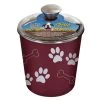 Bella Bowl Loving Pets Bella Red Bones and Paw Prints Stainless Steel 9 cups Treat Canister For Dog