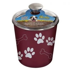 Bella Bowl Loving Pets Bella Red Bones and Paw Prints Stainless Steel 9 cups Treat Canister For Dog