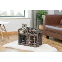 Pawsmark Two-level Willow Pet House with Soft Fabric Cushion For Cat or Dog, Grey -Animal&Pet Supplies store Quickway20Imports20Inc 663972xxbe1e93