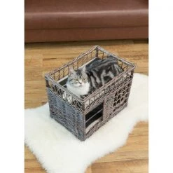 Pawsmark Two-level Willow Pet House with Soft Fabric Cushion For Cat or Dog, Grey -Animal&Pet Supplies store Quickway20Imports20Inc 663977xx090211