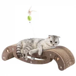 Pawsmark Corrugated Cardboard Cat Scratcher Lounge with Feather Hanging and Interactive Ball Toy -Animal&Pet Supplies store Quickway20Imports20Inc 669559xx903337