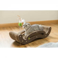 Pawsmark Corrugated Cardboard Cat Scratcher Lounge with Feather Hanging and Interactive Ball Toy -Animal&Pet Supplies store Quickway20Imports20Inc 669560xx3e7c43