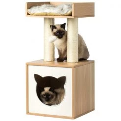 Pawsmark Cat Tree Play House Condo Cube Cave, Platform, Scratcher Post and Ball Toy