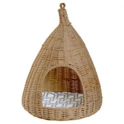 Pawsmark Natural Willow Pet Sleeping Bed, Cave, Basket For Dog or Cats with Cushion