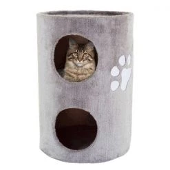 Cat Condo 2 Story Double hole with scratching surface 14in diameter 20.5in high gray by Pet Adobe