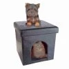 Pet Adobe Pet House Ottoman Collapsible Multipurpose Bed Cube and Footrest Faux Leather forCat or Small Dog