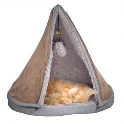 Pet Adobe Sleep and Play Cat Bed Removable Teepee Top -18 inch dia Tan
