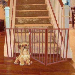 Pet Adobe Freestanding Folding Pet Gate- Accordion Style 3 Panel Wood Barrier for Dogs and Cats