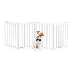 Pet Adobe Freestanding 4 Panel Pet Gate Wooden Folding Fence with Expandable Divider for Homes (White) -Animal&Pet Supplies store TG20Midco20LLC20dba20Trademark20Global20LLC 272310epyxx6xx47291d