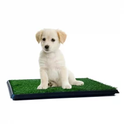 Pet Adobe Puppy Artificial Grass Potty Trainer Mat, Indoor/Outdoor Bathroom Rug for Small Dogs, Cats
