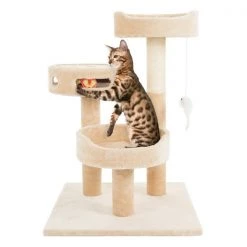 Pet Adobe 3-Tier Cat Tree House- Play Area with 3 Perches, Scratching Poles and Toys- 27.5 inch Tall