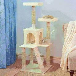 Pet Adobe Cat Tree House, Multi-Level, Scratching Posts, Condos, and Perches, 50-inches Tall, White -Animal&Pet Supplies store TG20Midco20LLC20dba20Trademark20Global20LLC 311020wikxx3xxc516f4