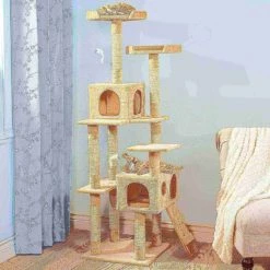 Pet Adobe Cat Tree House, Multi-Level, Scratching Posts, Condos, Perches & Toys, 66-"Tall, Beige -Animal&Pet Supplies store TG20Midco20LLC20dba20Trademark20Global20LLC 367508wfdxx3xxfe1845