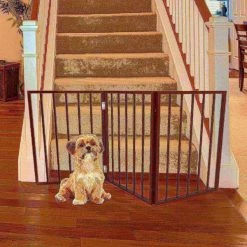 Pet Adobe Freestanding 24-inch Wooden Foldable Pet Gate Fence for Small Dogs or Cats | Indoor Use (Dark Brown)