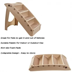 Pet Adobe Folding Stairs 4-Step Design, Side Rails and Foam Pads for Dogs, Cats and Puppies, Tan -Animal&Pet Supplies store TG20Midco20LLC20dba20Trademark20Global20LLC 431713dwvxx2xxb81200