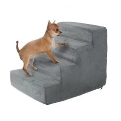 Pet Adobe High Density Foam Stairs 4 Step Design, Ramp for Small Dogs, Cats with Cover, Gray