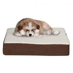 Orthopedic Sherpa Top Pet Bed with Memory Foam and Removable Cover 20x15x4 Brown by Pet Adobe