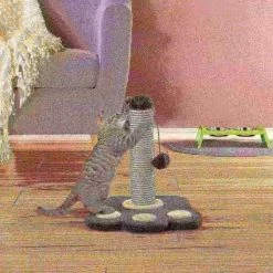 Pet Adobe Scratching Post with Sisal Rope, Toy, and Paw Shaped Base Interactive Play for Cats /Kitten |15-inch