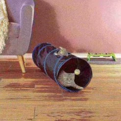 Pet Adobe Collapsible Cat Tunnel Play Tube with Toy and Hole for Exercise / Napping for Kittens and Rabbits