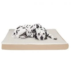 Orthopedic Sherpa Top Pet Bed with Memory Foam and Removable Cover 44x35x4.75 Tan by Pet Adobe