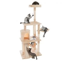 Pet Adobe 4-Tier Cat Tower and Kitty Condo, Gray