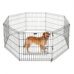 Pet Adobe Folding Metal Playpen with Eight 24 "x 24 "Panels with Latching Door for Dogs Black
