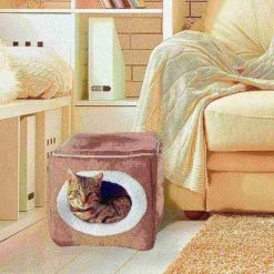Pet Adobe Cozy Cave Enclosed Cube Pet Bed - Light Coffee