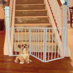 Pet Adobe Freestanding Gate, 24-inch Foldable Wooden Doorway Barrier for Small Dogs, Puppies, White