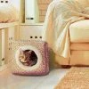 Pet Adobe Indoor Cat Pet Bed Cave with Removable Cushion Pad for Cats/Small Animals | Tan/White Animal Print