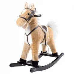 Toy Time Rocking Horse Ride On Toy Plush Animal on Wooden Rockers for Toddlers to 4-years Old, Brown