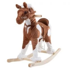 Toy Time Clydesdale Rocking Horse Plush Animal on Wooden Rockers with Sounds, Stirrups, Toddlers- 4 Years Old