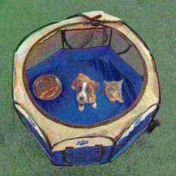 Pet Adobe Pop-Up Playpen with Carrying Case | Indoor/Outdoor 26.5"x 17"| Dogs & Cats (Blue)