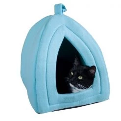 Pet Adobe Plush Cuddle Cave, Igloo House to Sleep/Play, Removable Cushion for Small Dogs, Cats, Blue