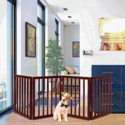 Pet Adobe Freestanding 4 Panel Pet Gate (Dark Brown)