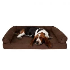 Orthopedic Pet Sofa Bed with Memory Foam and Foam Stuffed Bolsters 42x28x8.5 Brown by Pet Adobe