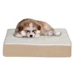 Orthopedic Sherpa Top Pet Bed with Memory Foam and Removable Cover 20x15x4 Tan by Pet Adobe