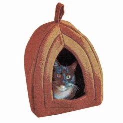 Pet Adobe Cozy Kitty Tent Igloo Plush Cat Bed - Brown