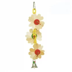 A&E Cage HB01273 Wooden Flower on Chain with Bell - 11.02 x 3.94 x 3.94 in.