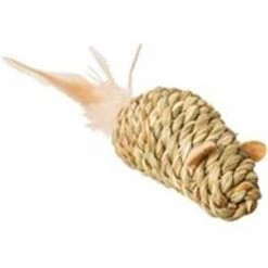 Ethical Pet Products Ethical Cat 52093 3.5 in. Seagrass Mouse with Feathers Cat Toy
