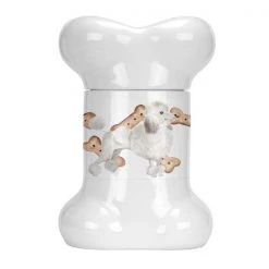 Carolines Treasures CK2365BSTJ White Poodle Bone Shaped Treat Jar