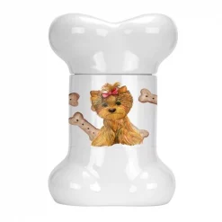 Carolines Treasures CK2374BSTJ Yorkie Puppy Bone Shaped Treat Jar