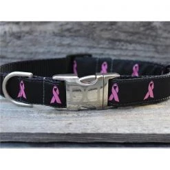 Diva Dogs Breast Cancer Awareness Black Dog Collar M/L