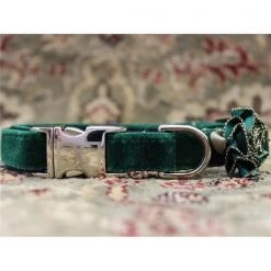 Diva Dogs Mistletoe Pine Green Velvet Dog Collar XS/S