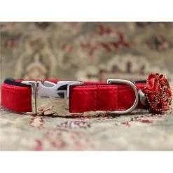 Diva Dogs Mistletoe Holly Red Velvet Dog Collar XS/S