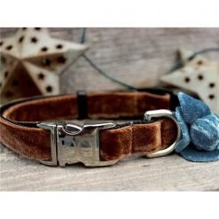 Diva Dogs Camellia Blue Velvet Dog Collar XS/S